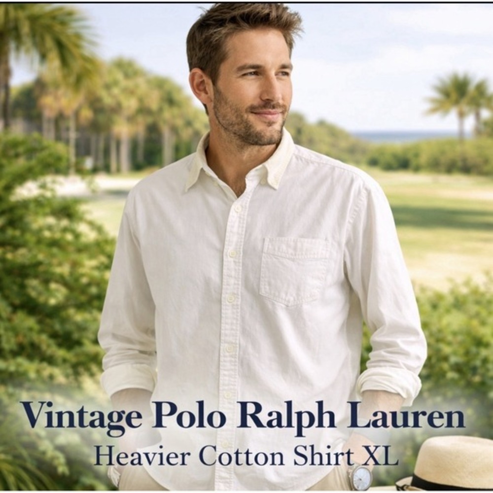 Vintage Polo Ralph Lauren Shirt XL White Button Down Cotton Nautical Classic